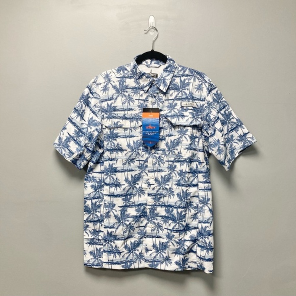 Habit Coastal Villa River Shirt Mens Small Blue Palm Tree‎ UPF Fishing TS10613